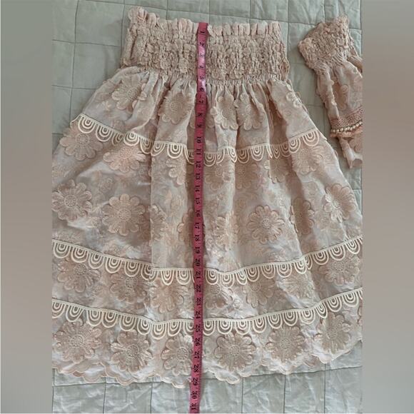 Laurie & Joe Pastel Peach Embroidered Boho Flower Strapless Babydoll Dress - M/L - Picture 8 of 10